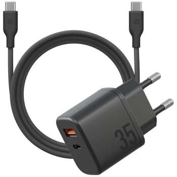 Ładowarka sieciowa Bazic Goport Velox    Kit 1xUSB-C 1xUSB-A GaN 35W z kablem plecionym czarny