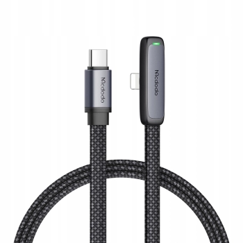 MCDODO KABEL KĄTOWY USB-C LIGHTNING PŁASKI 36W DO IPHONE 12 13 14 CZARNY 2M