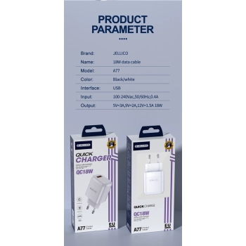 JELLICO ładowarka sieciowa A77 22,5W 1xUSB QC3.0 + kabel Micro USB Biały