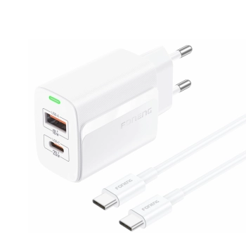 FONENG ładowarka sieciowa EU66 PD 20W 1xUSB-C + 1xUSB QC3.0 + kabel USB-C - USB-C Biały