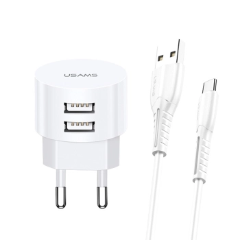 USAMS Ład. siec. 2xUSB T20 2,1A microUSBbiały/white round Fast Charging XTXLOGT18MC05