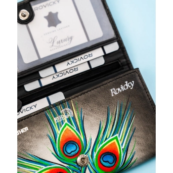 Portfel damski Rovicky skórzany zapinany na zatrzask ochrona RFID pojemny