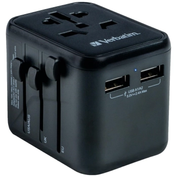 Verbatim Adapter podróżny EU/UK/US2xUSB-A UTA-01 czarny/black 49543