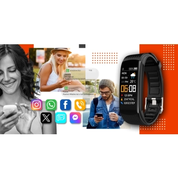 Smartwatch GIEWONT czarno pomarańczowy elegancki do noszenia