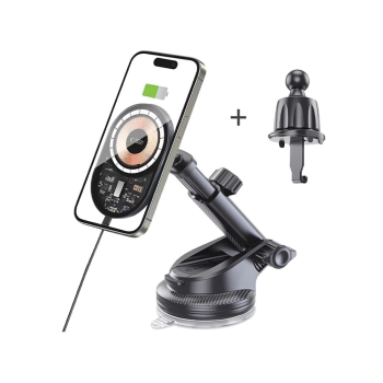TECH-PROTECT MM15W-V6 MAGNETIC MAGSAFE DASHBOARD & VENT CAR MOUNT WIRELESS CHARGER 15W BLACK/INTERIOR