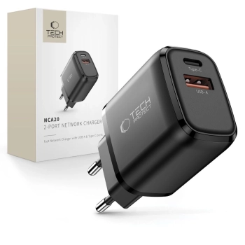 Ładowarka sieciowa Tech-Protect NCA20 PD 20W / QC3.0 USB-A / USB-C- czarna