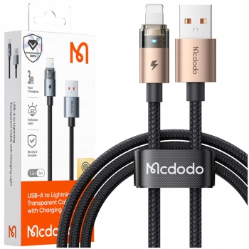 MCDODO KABEL USB SZYBKIE ŁADOWANIE DO IPHONE LIGHTNING PD 36W 1M LED ZŁOTY