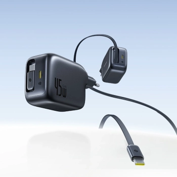 Ładowarka sieciowa Baseus EnerCore CJ11 45W z portem USB-C i ze zwijanym kablem USB-C - czarna