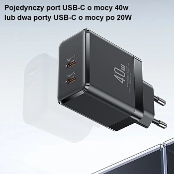 USAMS Ład. siec. 2xUSB-C T54 GaN 40W(only head) PD Fast Charging biały/white CC172TC02 (US-CC172)
