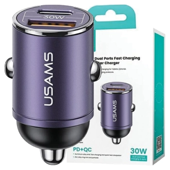 USAMS Ład. sam. 1xUSB+1xUSB-C C38 30WPD Fast Charge z wbudowanym pieścieniem fioletowy/purple CC206CC02 (US-CC206)
