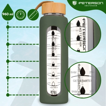 Butelka na wodę szklana motywacyjna szczelna bidon osłona Peterson 960 ml