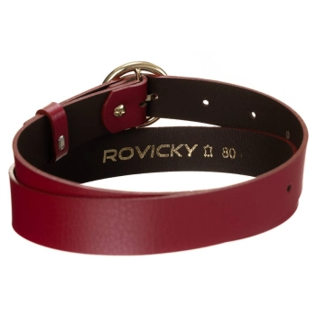 Połyskujący, skórzany pasek damski ze złotą, okrągłą klamrą - Rovicky