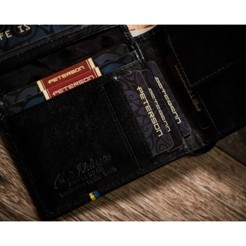 Skórzany portfel męski w orientacji poziomej z systemem RFID — Peterson