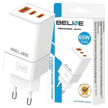 Beline Ład. siec. 2x USB-C + 1x USB 65Wbiały/white (only head) PD 3.0 + QC 3.0  BLN3CW65 GaN