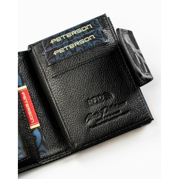 Portfel damski PETERSON czarny mały skórzany elegancki wzorzysty RFID