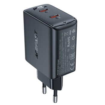 Szybka ładowarka sieciowa GaN 35W PD 2x USB C Acefast A49 - czarna