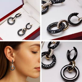 Kolczyki z czarnego i żółtego złota z diamentami eleganckie