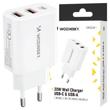 Ładowarka sieciowa Wozinsky CWCUCW 30W USB-C / 2 x USB-A - biała