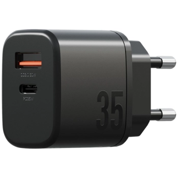 Ładowarka sieciowa Bazic Goport Velox    Kit 1xUSB-C 1xUSB-A GaN 35W z kablem plecionym czarny