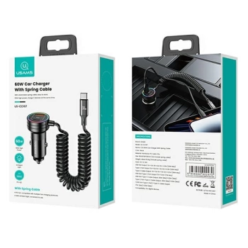 USAMS Ład. sam. 2xUSB-C 1xUSB-A C33 60Wwith spring cable Fast Charge czarny/black CC167CC01 (US-CC167)