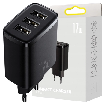 Ładowarka sieciowa Baseus Compact Quick Charger, 3x USB, 17W (czarna)