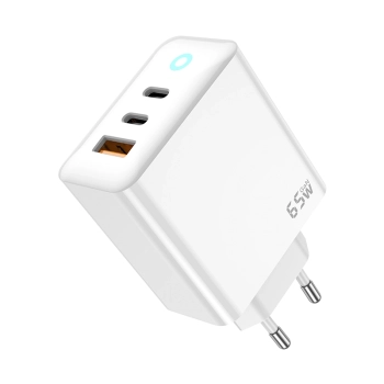 JELLICO ładowarka sieciowa EU20 GaN PD 65W 2xUSB-C + 1xUSB QC3.0 + kabel USB-C - USB-C Biały