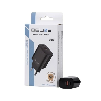 Beline Ład. siec. 1x USB-C + 1x USB 30Wczarna /black (only head) PD 3.0 + QC 3.0  BLN2CB30 GaN