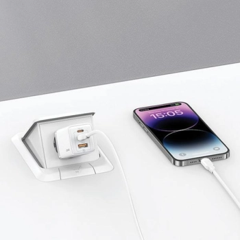 USAMS Ład. siec. 2xUSB-C+1xUSB 65W(only head) GaN PD3.0 +QC3.0 Fast Charging biały/white Sandru Series CC180TC02 (US-CC180)