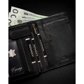 Rovicky pojemny męski portfel czarny skórzany ochrona RFID antykradzieżowy