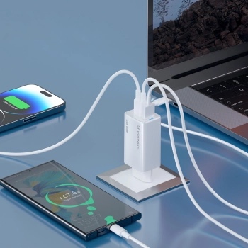 Wozinsky ładowarka GaN 65W z portami USB 2xUSB-C z kabelm C-C 65W - biała