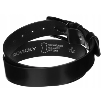 Szeroki, skórzany pasek męski z metalową klamrą - Rovicky