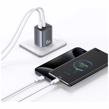 Ładowarka sieciowa USAMS CC305 T66 45W   GaN 2xUSB-C tarnish