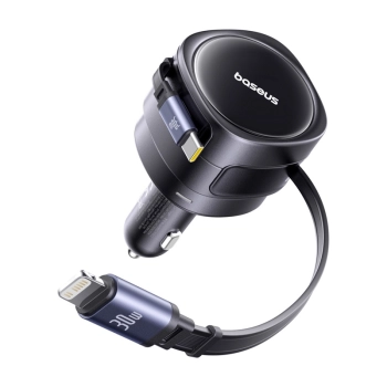Ładowarka samochodowa Baseus Enjoyment Max z kablami USB-C+Lightning 60W Czarny