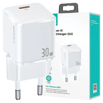 USAMS Ład. siec. 1xUSB-C T45 mini 30W(only head) PD3.0 Fast Charging biały/white CC148TC02 (US-CC148)