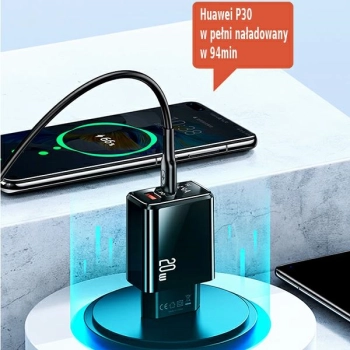 USAMS Ład. siec. 1xUSB-C+1xUSB T40 20WLED (only head) PD3.0 +QC3.0 Fast Charging czarny/black CC133TC01 (US-CC133)