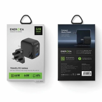 ENERGEA ład. siec. 1xUSB+2xUSB-CPD-PPS-QC 3.0 66W 2C1A czarny/black US+EU Travelite GAN66