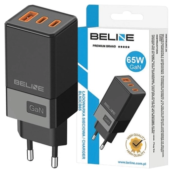 Beline Ład. siec. 2x USB-C + 1x USB 65Wczarny/black (only head) PD 3.0 + QC 3.0  BLN3CB65 GaN