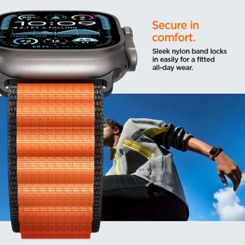 Pasek Pasek Spigen WBF1 na Apple Watch 44 / 45 / 46 / 49 mm - czarno-pomarańczowy