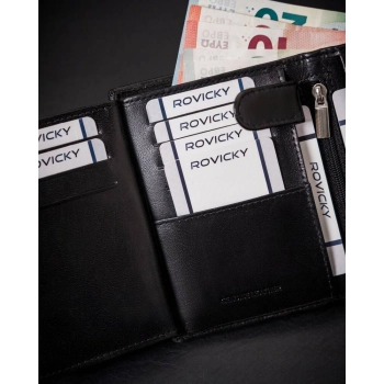 Skórzany portfel męski wyposażony w system RFID - Rovicky