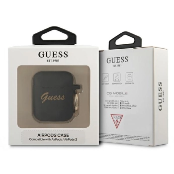 Guess GUA2SSSK AirPods 1/2 cover czarny/black Silicone Vintage Script