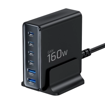TECH-PROTECT DC160W-GAN 6-PORT DESKTOP CHARGER PD 160W / QC3.0 BLACK