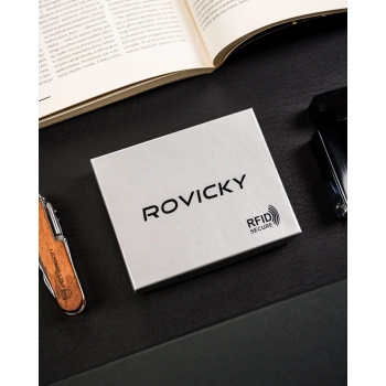 Klasyczny portfel męski Rovicky skórzany na karty skóra naturalna RFID STOP