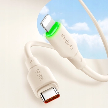 MCDODO ŁADOWARKA KABEL USB-C LIGHTNING SZYBKIEGO ŁADOWANIA DO IPHONE 1M LED BEŻOWY