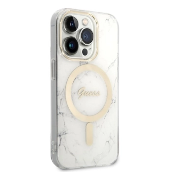 Zestaw Guess GUBPP14LHMEACSH Case+ Charger iPhone 14 Pro 6,1 biały/white hard case Marble MagSafe