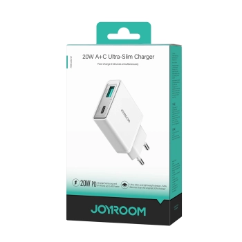 Ładowarka sieciowa Joyroom JR-TCF14 20W USB-A USB-C supercienka - biała