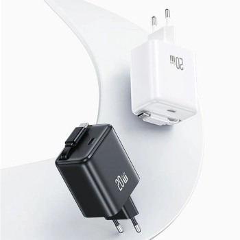 USAMS Ład. siec. 1xUSB-C ze zwijanymkablem USB-C Retractable PD+QC 20W Gan Fast Charging biały/white YC Series CC233TC02 (US-CC233)