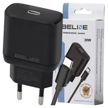 Beline Ład. siec. 1x USB-C 30W + kabelUSB-C czarna /black PD 3.0  BLNCB30C GaN
