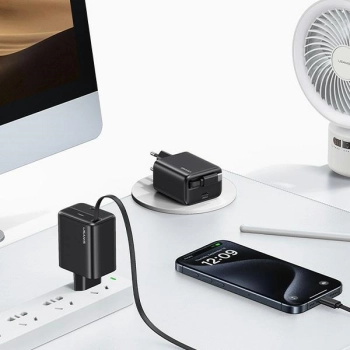 USAMS Ład. siec. 1xUSB-C ze zwijanymkablem USB-C Retractable PD+QC 20W Gan Fast Charging biały/white YC Series CC233TC02 (US-CC233)