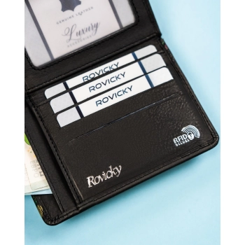 Skórzany portfel damski Rovicky pionowy na zatrzask antykradzieżowy RFID