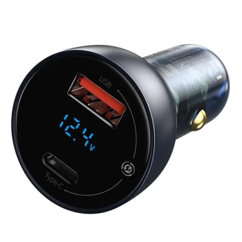 Ładowarka samochodowa Baseus Particular Digital Display z wyświetlaczem, USB + USB-C, QC3.0+PD, 5A, 65W (szara)